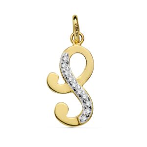 18K COLGANTE ORO BICOLOR LETRA S CIRCONITA 17X9 MM