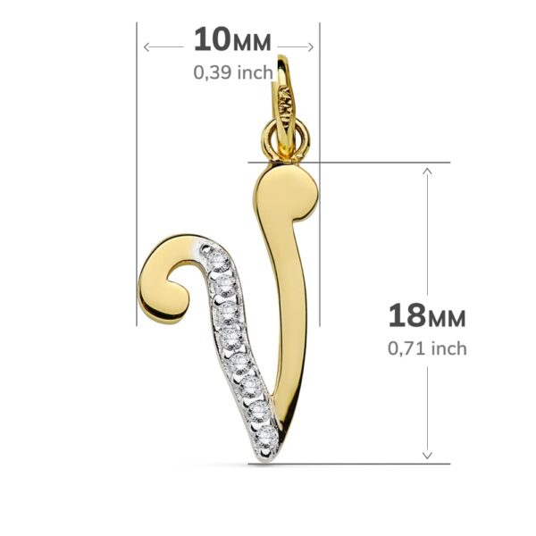 18K COLGANTE ORO BICOLOR LETRA V CIRCONITA 18X10 MM - Imagen 2
