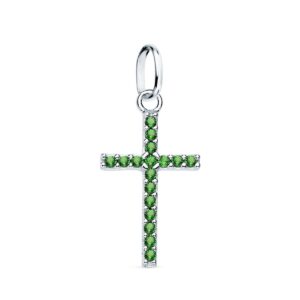 18K CRUZ ORO BLANCO CON CIRCONITA VERDES. 16X10 MM