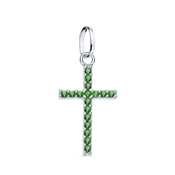 18K CRUZ ORO BLANCO CON CIRCONITA VERDES. 16X10 MM