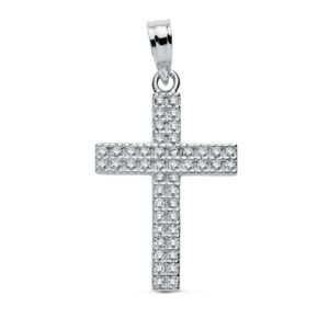 18K CRUZ ORO BLANCO CIRCONITA 24X15 MM