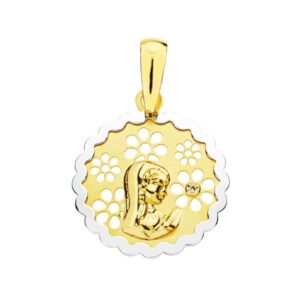 18K MEDALLA ORO BICOLOR VIRGEN NIÑA CIRCONITA 15 MM