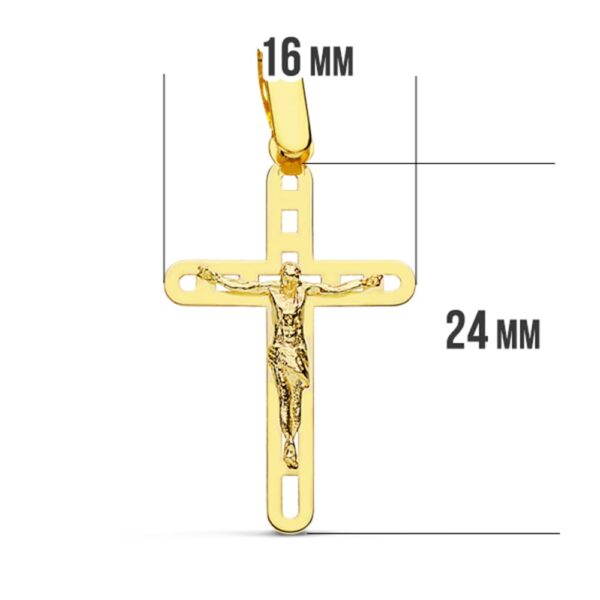 18K CRUZ ORO AMARILLO CON CRISTO CALADA 26X16 MM - Imagen 2