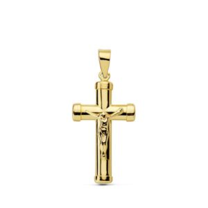 18K CRUZ ORO AMARILLO CON CRISTO PALO OVAL 24X13 MM