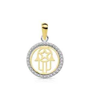 18K COLGANTE ORO BICOLOR MANO DE FATIMA 13 MM