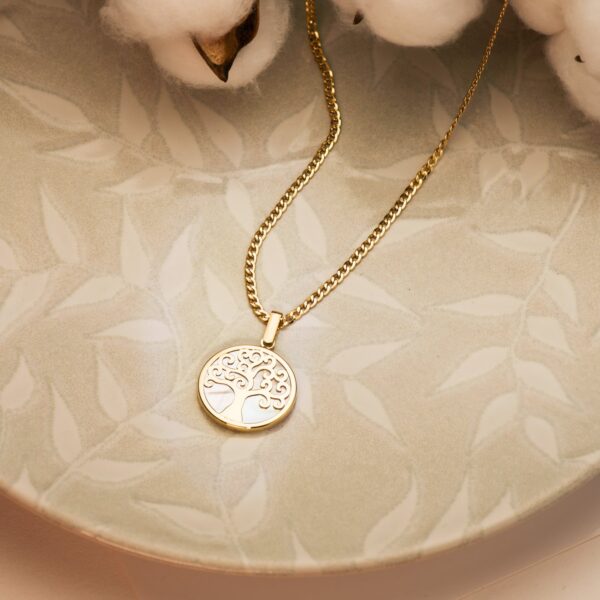 18K COLGANTE ORO AMARILLO NACAR ARBOL DE LA VIDA 20 MM - Imagen 3