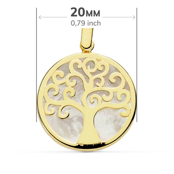 18K COLGANTE ORO AMARILLO NACAR ARBOL DE LA VIDA 20 MM - Imagen 2