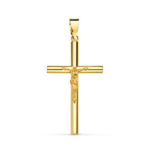 18K CRUZ ORO AMARILLO CON CRISTO HUECA TUBO 2.2 MM. 29X17 MM
