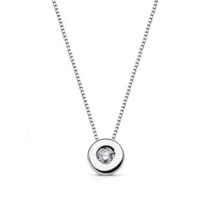18K GARGANTILLA ORO BLANCO CHATON 6 MM DIAMANTE 0,050 QTS. H-SI CADENA 42CM