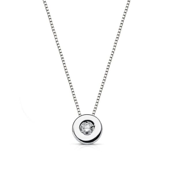 18K GARGANTILLA ORO BLANCO CHATON 6 MM DIAMANTE 0,050 QTS. H-SI CADENA 42CM