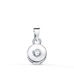 18K COLGANTE ORO BLANCO CHATON 5.5 MM DIAMANTE TALLA BRILLANTE 0,050 QTS SI-H
