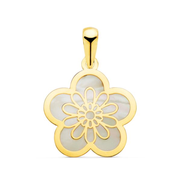 9K COLGANTE ORO AMARILLO FLOR CON NACAR 17 MM