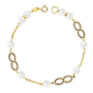 18K PULSERA ORO AMARILLO COMUNION PERLA 5.5 MM 18CM