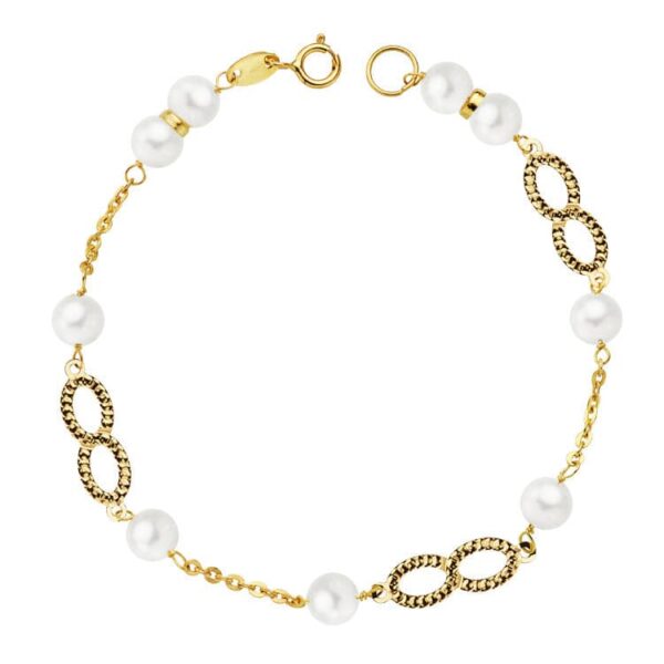18K PULSERA ORO AMARILLO COMUNION PERLA 5.5 MM 18CM