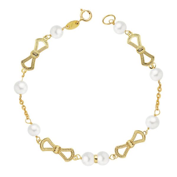18K PULSERA ORO AMARILLO COMUNION PERLA 5.5 MM 17.50CM
