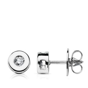18K PENDIENTES ORO BLANCO CHATON 6 MM DIAMANTES 0,130 QTS CIERRE PRESION