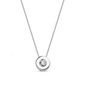 18K GARGANTILLA ORO BLANCO CHATON 6 MM DIAMANTE 0,065 QTS. H-SI CADENA 42CM