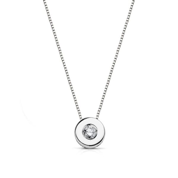 18K GARGANTILLA ORO BLANCO CHATON 6 MM DIAMANTE 0,065 QTS. H-SI CADENA 42CM
