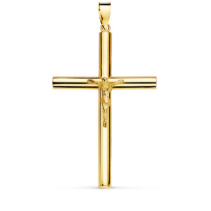 18K CRUZ ORO AMARILLO CON CRISTO TUBO HUECO. 35 X 23 X 3 MM