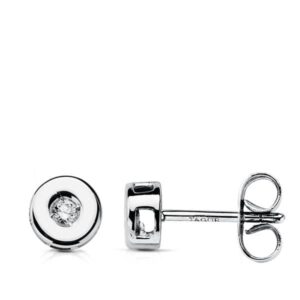 18K PENDIENTES ORO BLANCO DIAMANTES TALLA BRILLANTE 0,07 QTS. 5,5 MM CIERRE PRESION