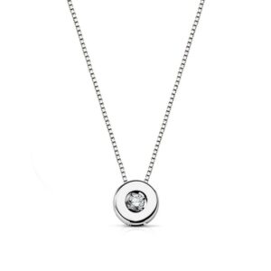 18K GARGANTILLA ORO BLANCO CHATON 5,5 MM DIAMANTE 0,035 QTS. H-I CADENA 42CM