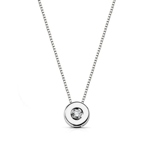 18K GARGANTILLA ORO BLANCO CHATON 5,5 MM DIAMANTE 0,035 QTS. H-I CADENA 42CM