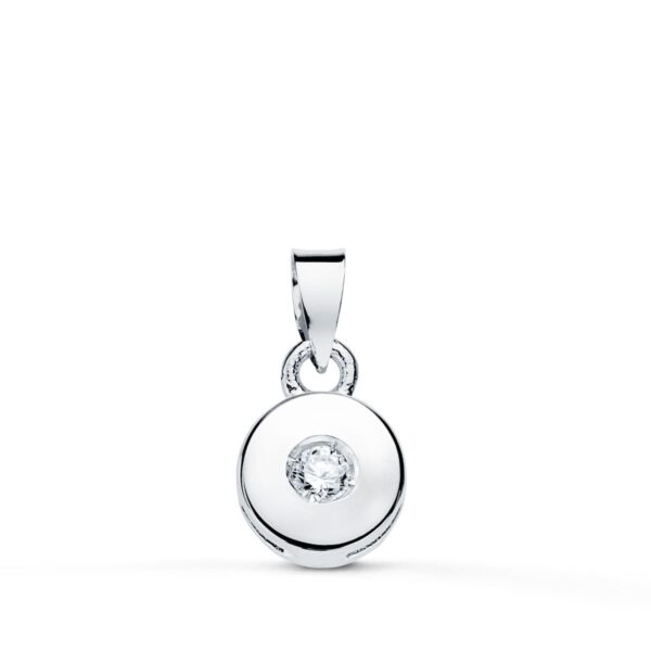 18K COLGANTE ORO BLANCO CHATON 5.5 MM DIAMANTE TALLA BRILLANTE 0,035 QTS SI-H