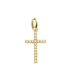 18K CRUZ ORO AMARILLO CON CIRCONITA BLANCAS. 18X10 MM