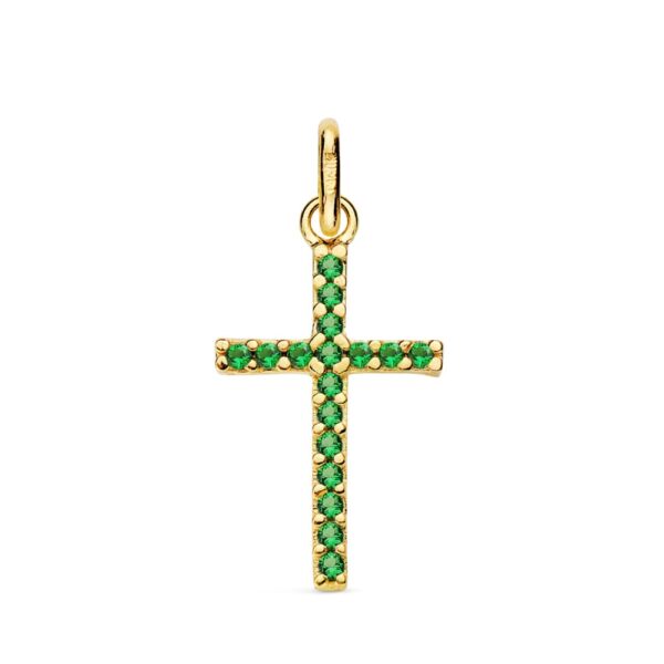 18K CRUZ ORO AMARILLO PIEDRAS VERDES 16X10 MM