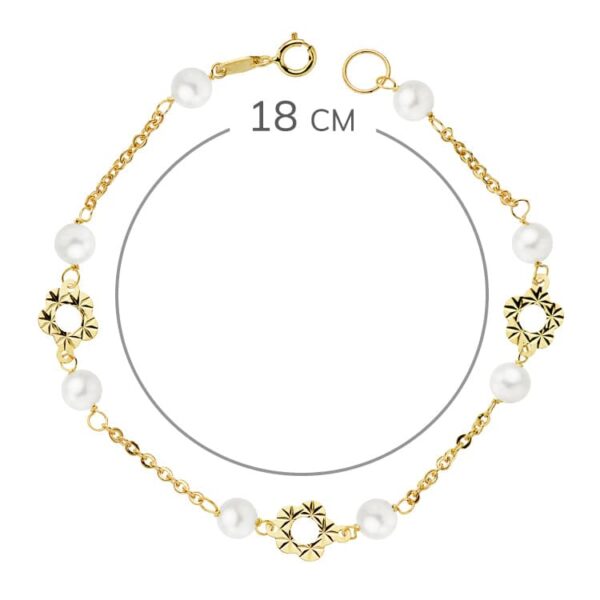 18K PULSERA ORO AMARILLO FLOR Y PERLAS 5 MM 18CM - Imagen 2