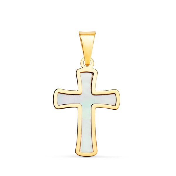 18K CRUZ ORO AMARILLO CON NACAR 18 X 12 MM