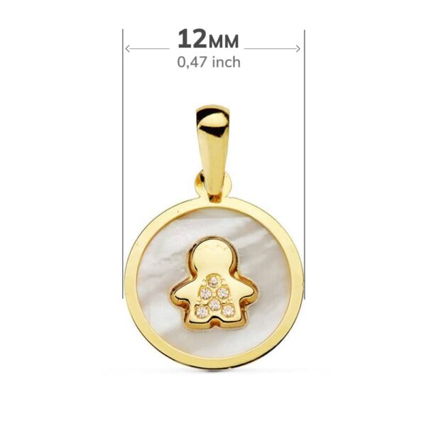 18K COLGANTE ORO AMARILLO NACAR NIÑO CIRCONITA 12 MM - Imagen 2