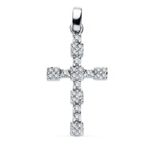 18K CRUZ ORO BLANCO CIRCONITA 21X13 MM