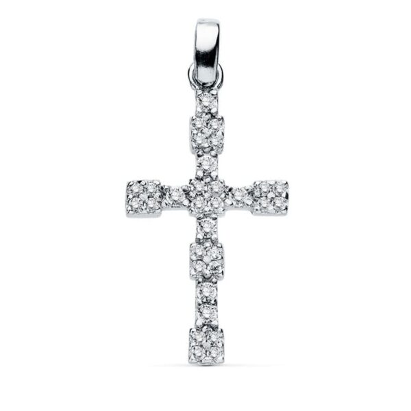 18K CRUZ ORO BLANCO CIRCONITA 21X13 MM
