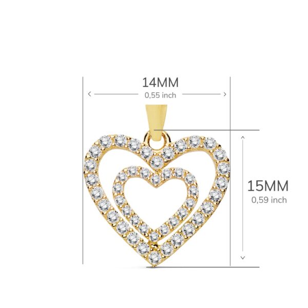 18K COLGANTE ORO AMARILLO CORAZONES CIRCONITA 15X14 MM - Imagen 3