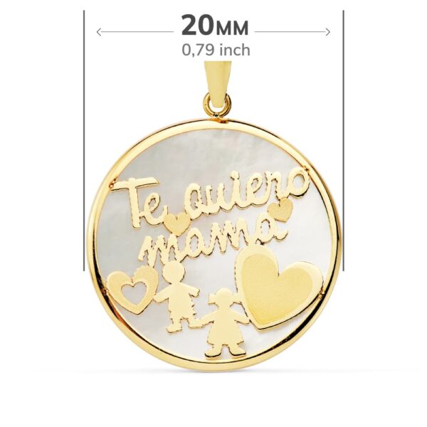 9K COLGANTE ORO AMARILLO MAMA NACAR NIÑO Y NIÑA 20 MM - Imagen 2