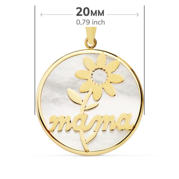 18K COLGANTE ORO AMARILLO MAMA NACAR MARGARITA 20 MM - Imagen 2