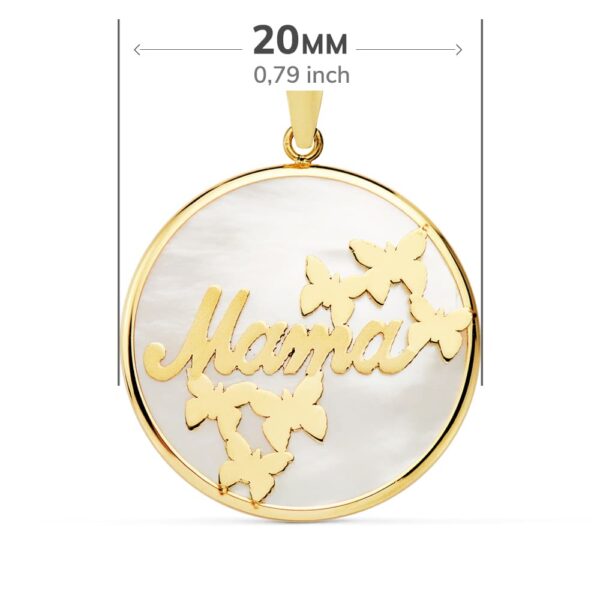 18K COLGANTE ORO AMARILLO MAMA NACAR MARIPOSAS 20 MM - Imagen 2