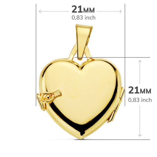 18K GUARDAPELO DIJE PORTAFOTOS ORO AMARILLO CORAZON LISO 21X21 MM - Imagen 3