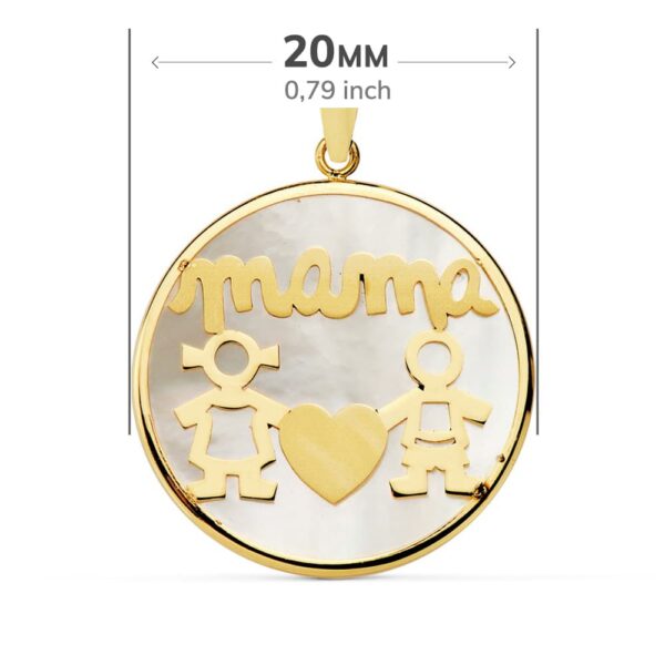 18K COLGANTE ORO AMARILLO MAMA NACAR NIÑO-NIÑA 20 MM - Imagen 2