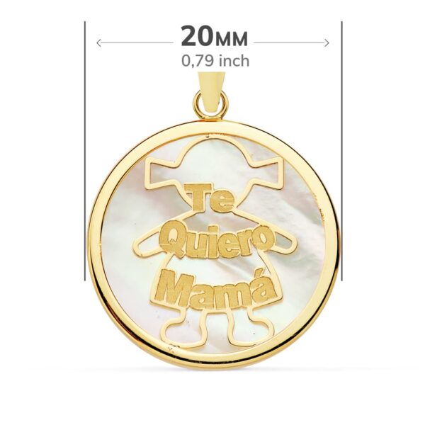 18K COLGANTE ORO AMARILLO NACAR MAMA NIÑA 20 MM - Imagen 2