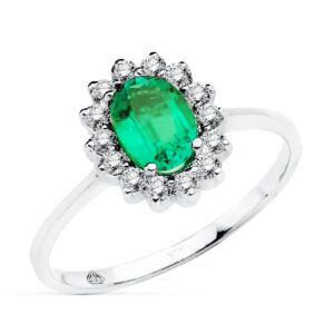 18K SORTIJA ORO BLANCO ESMERALDA 0.75 QTS. DIAMANTES 0.290 QTS. SI-H