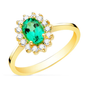 18K SORTIJA ORO AMARILLO ESMERALDA 7X5 MM 0,75 QTS. DIAMANTES 0,290 QTS. SI-H 11,5X9,5 MM