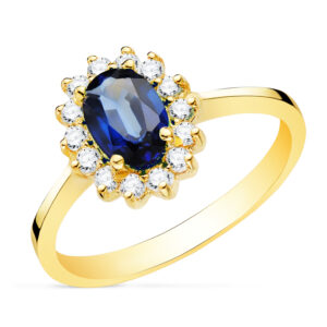 18K SORTIJA ORO AMARILLO ZAFIRO 7X5 MM 0,98 QTS. DIAMANTES 0,300 QTS. SI-H 11,5X9,5 MM
