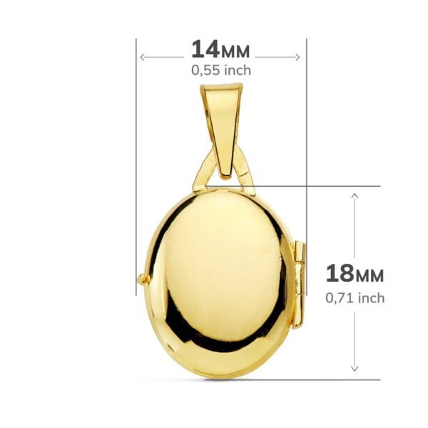 18K GUARDAPELO DIJE PORTAFOTOS OVAL ORO AMARILLO LISO 18X14 MM - Imagen 3