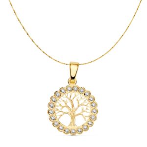 18K COLGANTE ORO AMARILLO ARBOL DE LA VIDA 15 MM CADENA VENECIANA 42CM