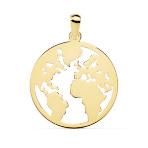 18K COLGANTE ORO AMARILLO MAPAMUNDI CALADO 20 MM