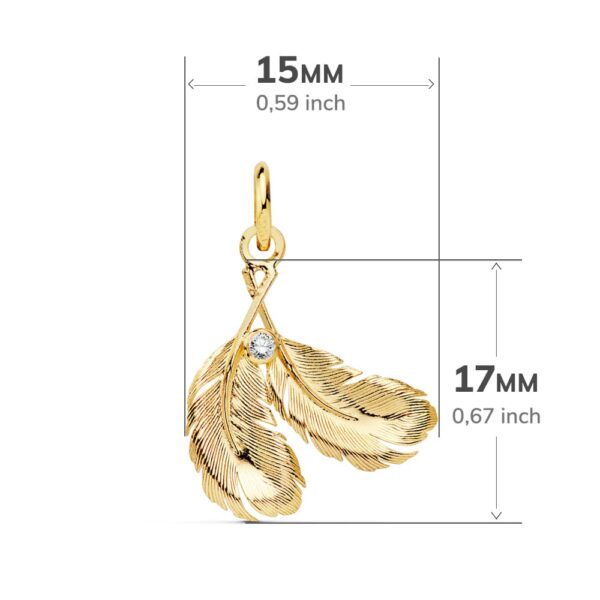 18K COLGANTE ORO AMARILLO DOS PLUMAS 17X15 MM - Imagen 2