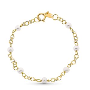 18K PULSERA ORO AMARILLO NIÑA PERLAS 3 MM Y CADENA HÚNGARA LONGITUD 12CM