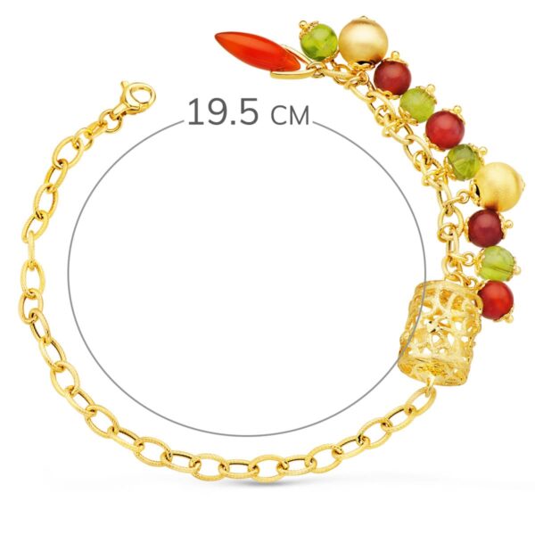 18K PULSERA ORO AMARILLO ESLABONES CON JAULA Y PIEDRAS LARGO 19.5 CM - Imagen 2